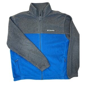 Columbia Fleece Jacket Mens XL Blue Grey Full Zip Colorblock